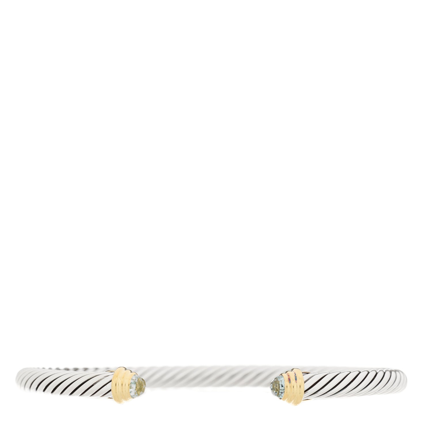 David Yurman Sterling Silver 18K Yellow Gold Aquamarine 4mm Kids Cable Bracelet 1 of 3