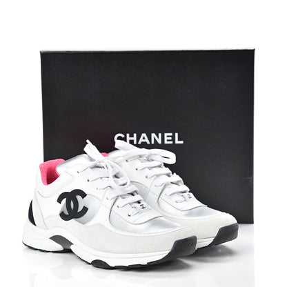 Chanel Suede Calfskin CC Sneakers 39 White Silver Fluo Pink 8 of 8
