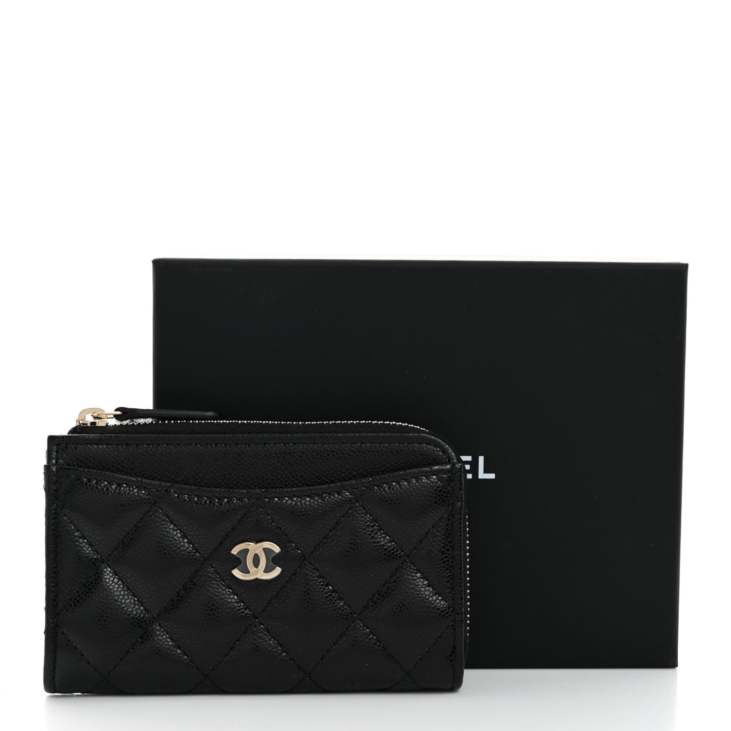 Caviar Quilted CC Zip Around Card Holder Black
