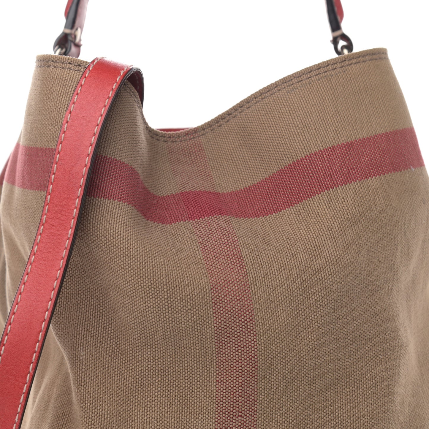 Canvas Mega Check Medium Ashby Bucket Bag Red