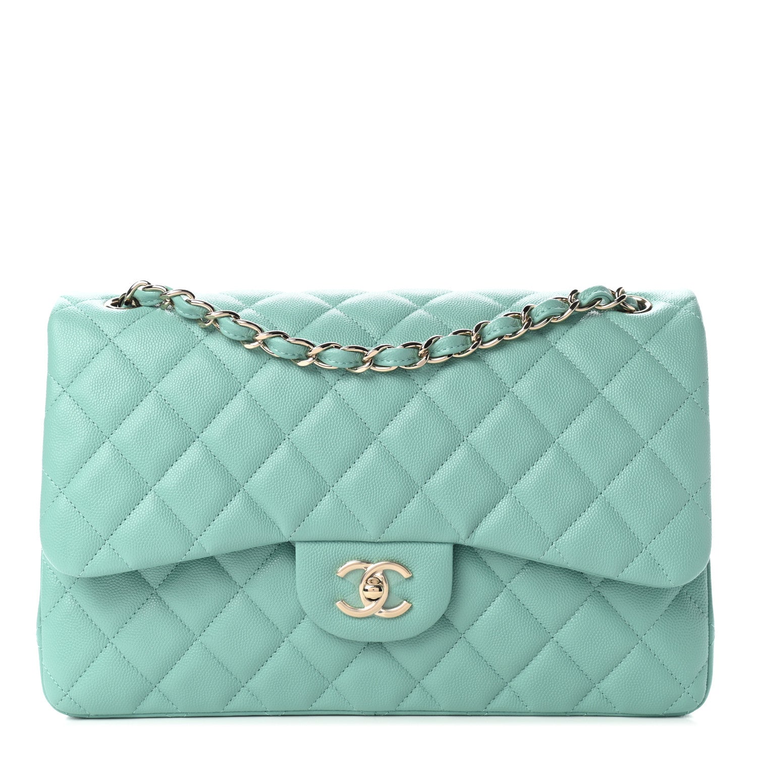 Chanel Caviar Quilted Jumbo Double Flap Light Green 1 of 9