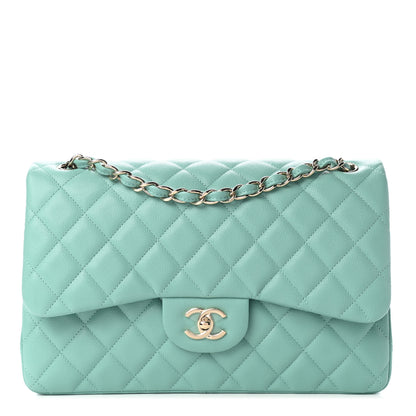 Chanel Caviar Quilted Jumbo Double Flap Light Green 1 of 9