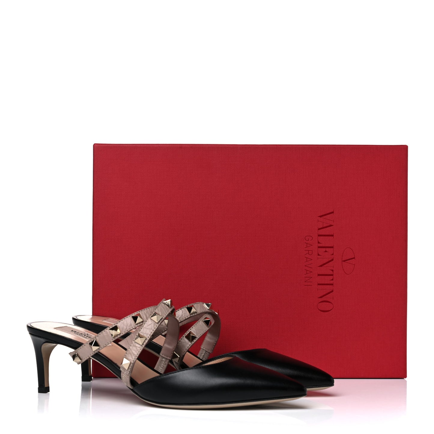 Nappa Rockstud Criss Cross 55mm Mules 38 Black Poudre