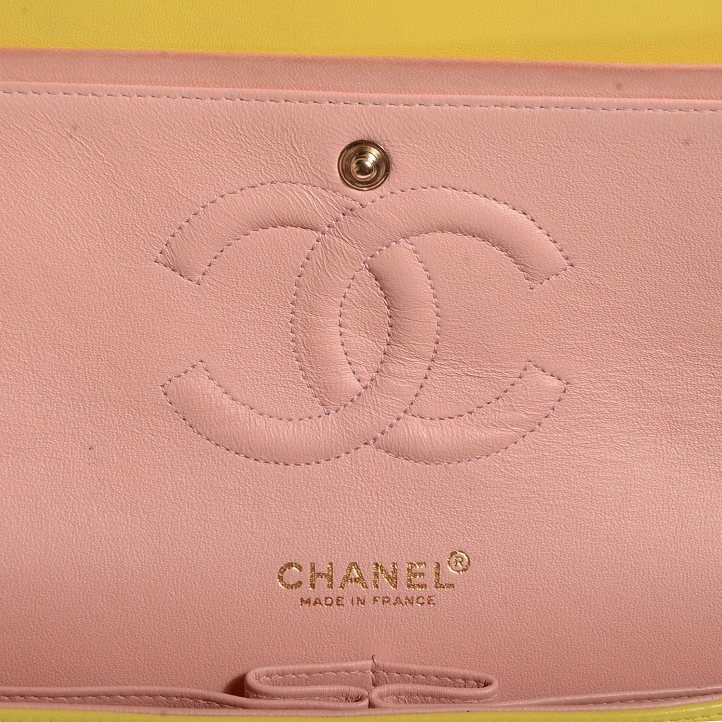 Lambskin Quilted Medium Double Flap Yellow