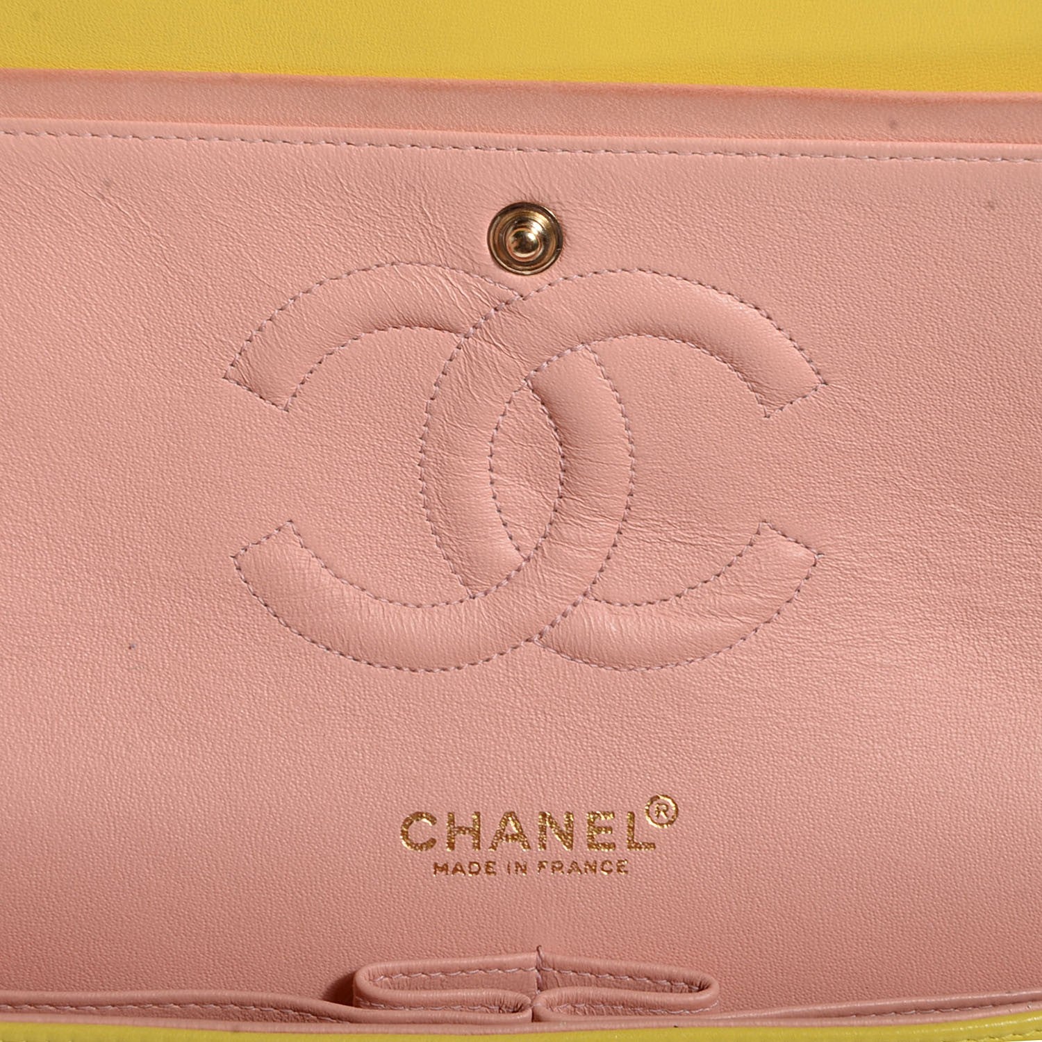 Chanel Lambskin Quilted Medium Double Flap Yellow 7 of 9