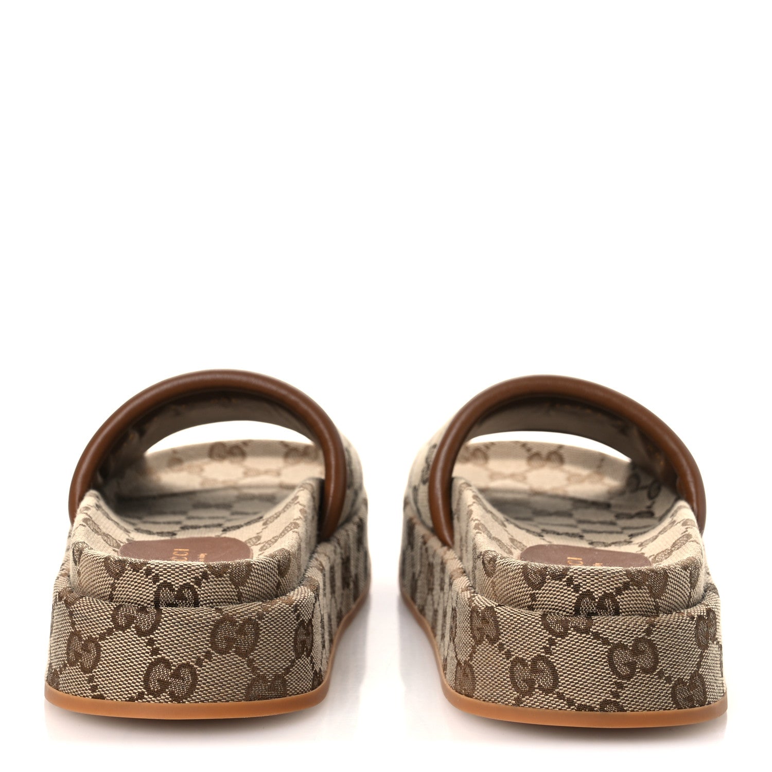 Gucci Original GG Canvas Monogram Womens GG Platform Sandals 37.5 Beige Ebony Sundial 6 of 11