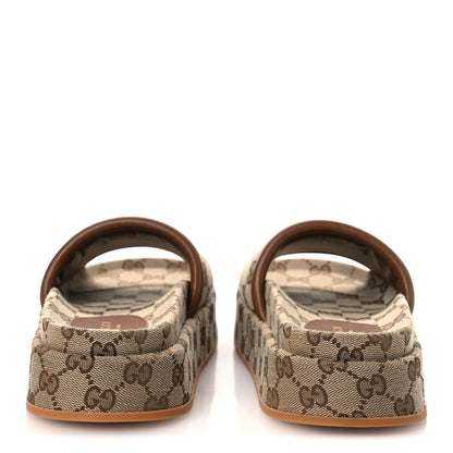 Gucci Original GG Canvas Monogram Womens GG Platform Sandals 37.5 Beige Ebony Sundial 6 of 11
