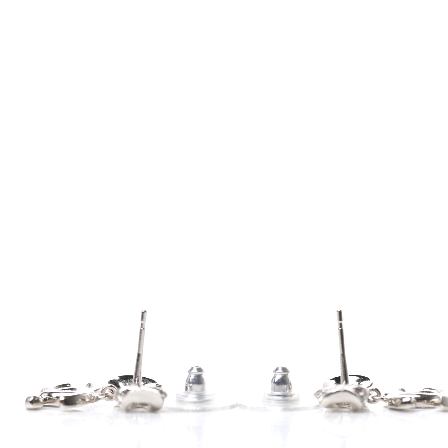 Crystal CC Bow Dangle Earrings Silver
