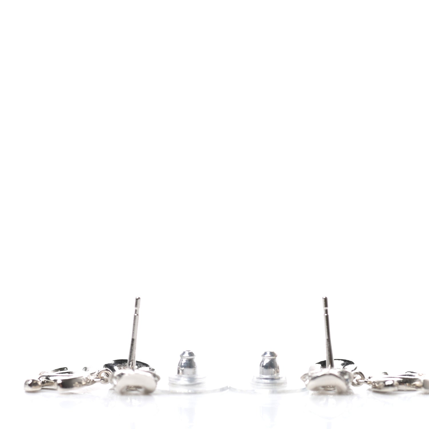 Chanel Crystal CC Bow Dangle Earrings Silver 3 of 4