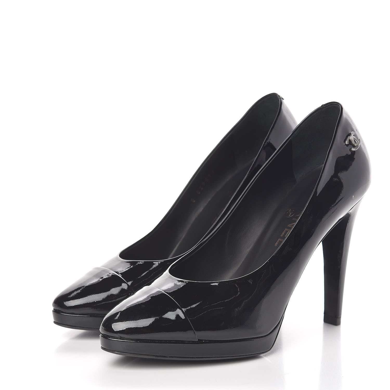 Chanel Patent Cap Toe CC Pumps 38.5 Black 3 of 12