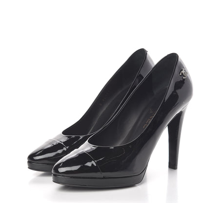 Chanel Patent Cap Toe CC Pumps 38.5 Black 3 of 12