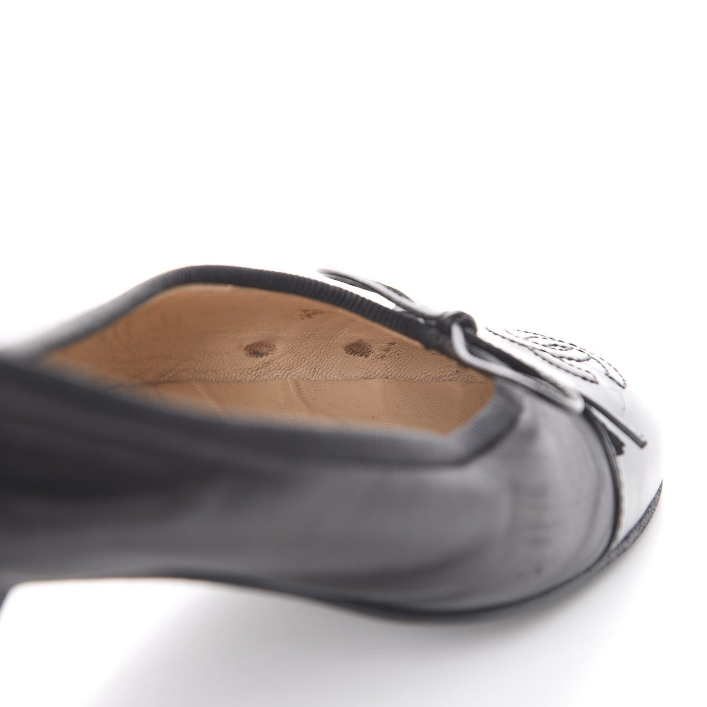Lambskin Patent Cap Toe Ballerina Flats 37.5 Black