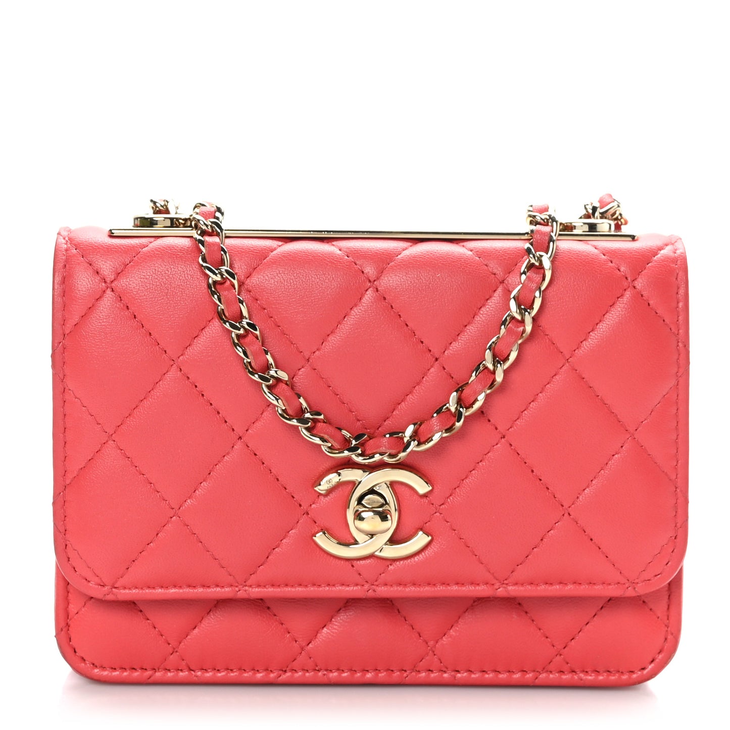 Lambskin Quilted Mini Trendy CC Wallet On Chain WOC Pink