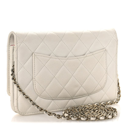 Chanel Caviar Quilted Perforated Metal CC Wallet On Chain WOC White 3 of 14