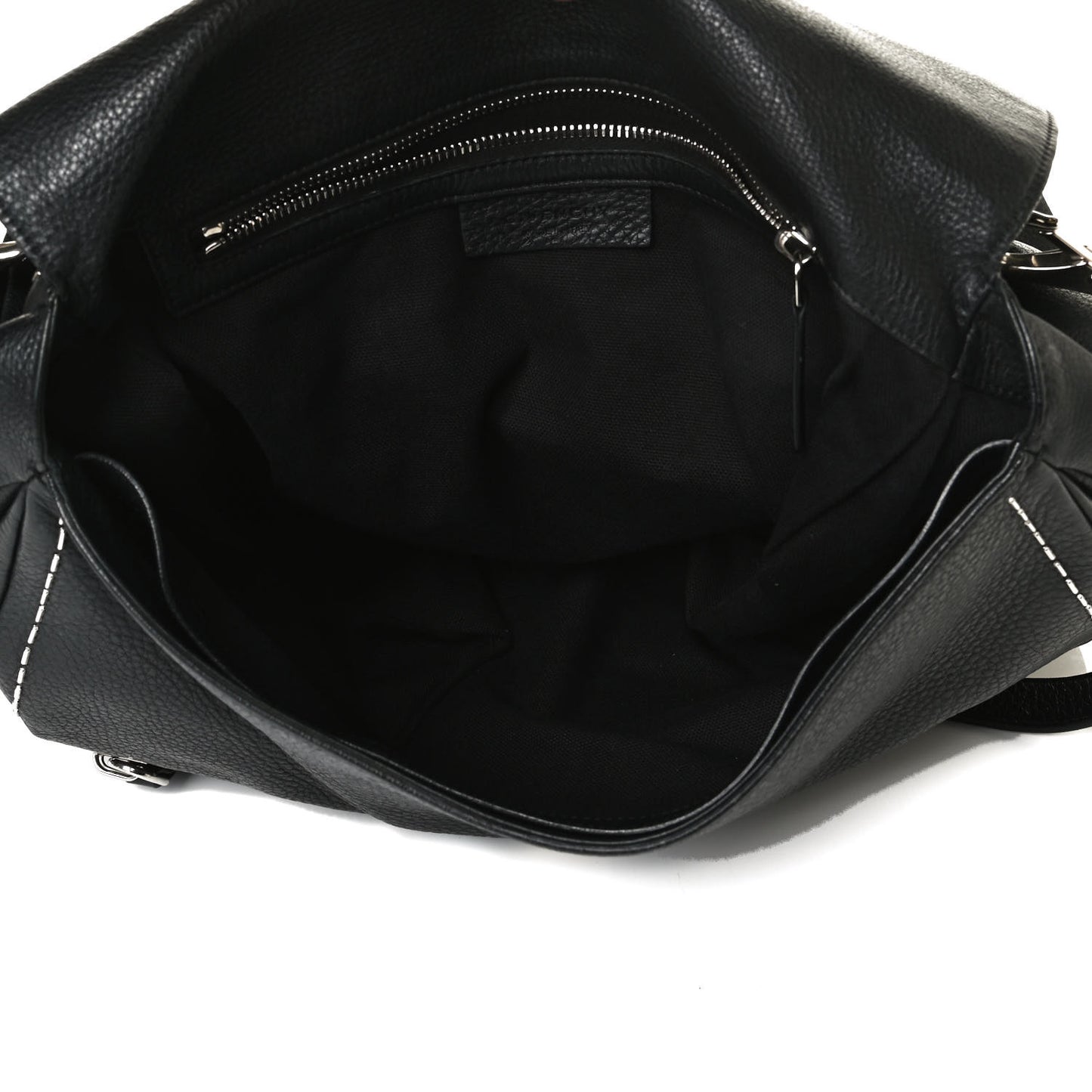 Grained Calfskin Metal Stitch Medium Pandora Pure Flap Bag Black