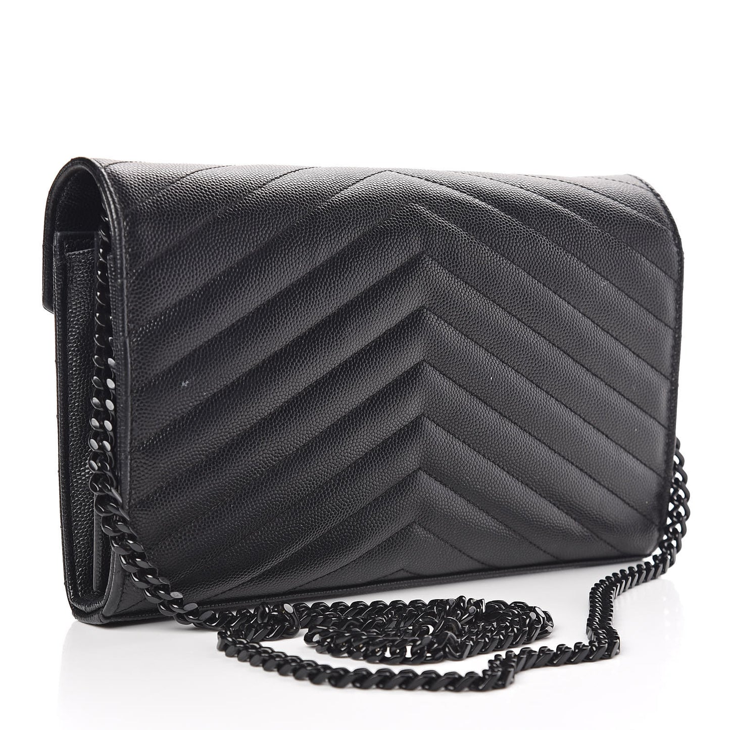 Grain De Poudre Matelasse Chevron Monogram Chain Wallet Black