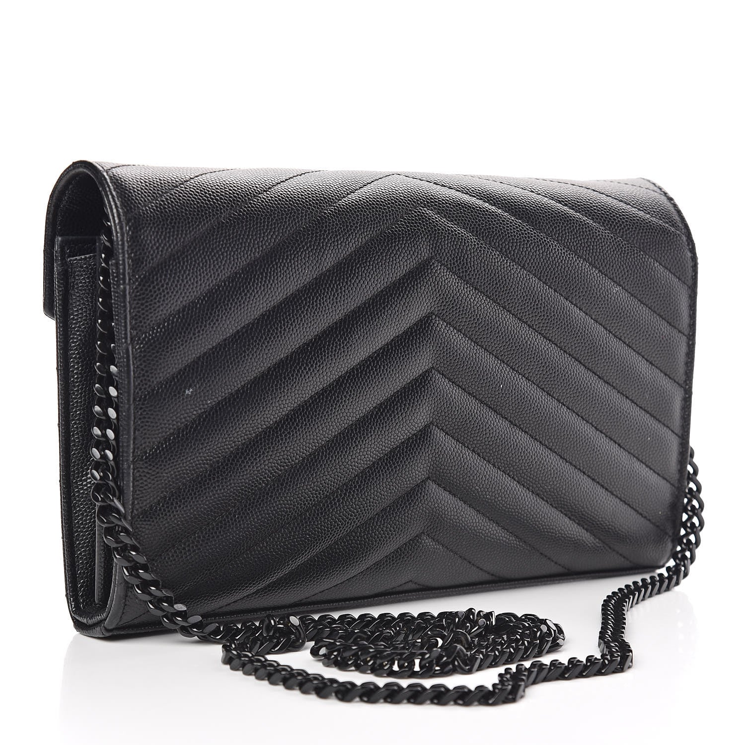 Saint Laurent Grain De Poudre Matelasse Chevron Monogram Chain Wallet Black 3 of 10