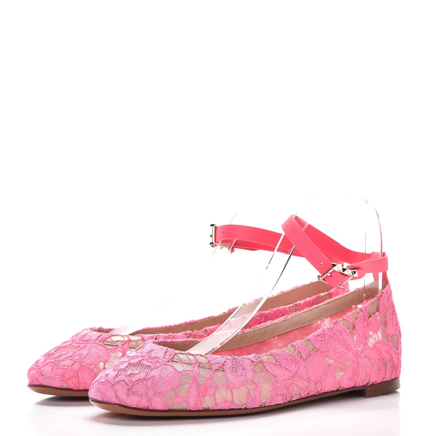 Valentino Garavani Lace Ankle Strap Ballerina Flats 37.5 Framboise 3 of 9