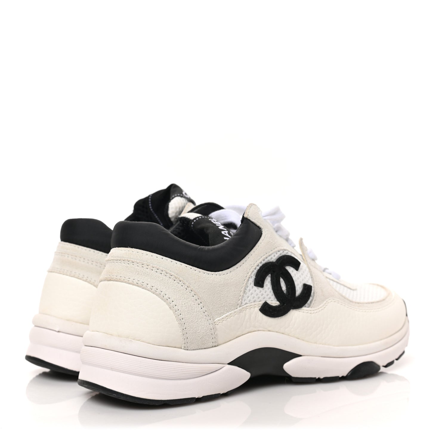 Mesh Suede Calfskin Grained Calfskin Womens CC Sneakers 36 White Black