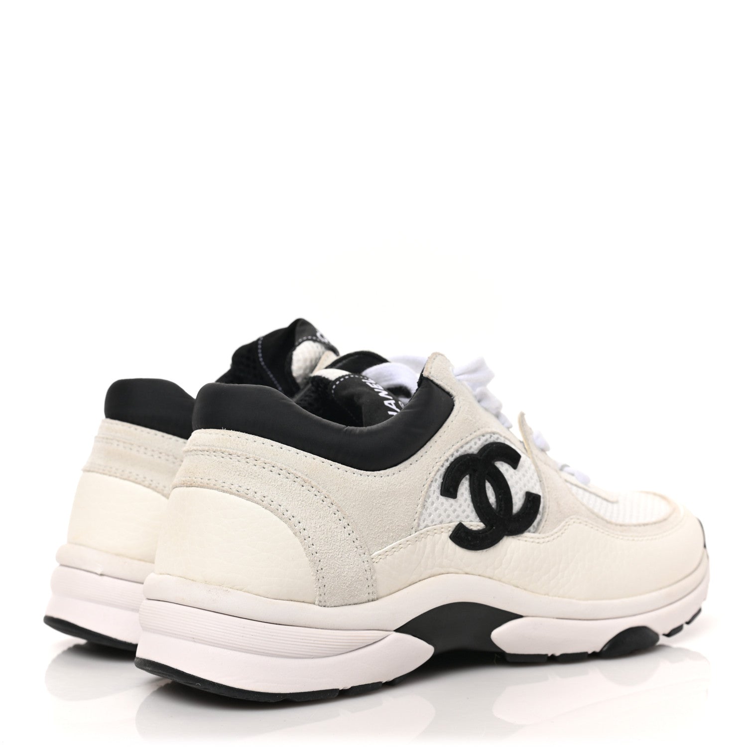 Chanel Mesh Suede Calfskin Grained Calfskin Womens CC Sneakers 36 White Black 4 of 7
