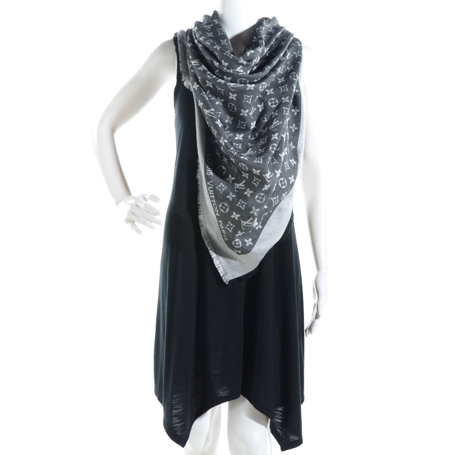 Wool Silk Monogram Denim Shawl Black