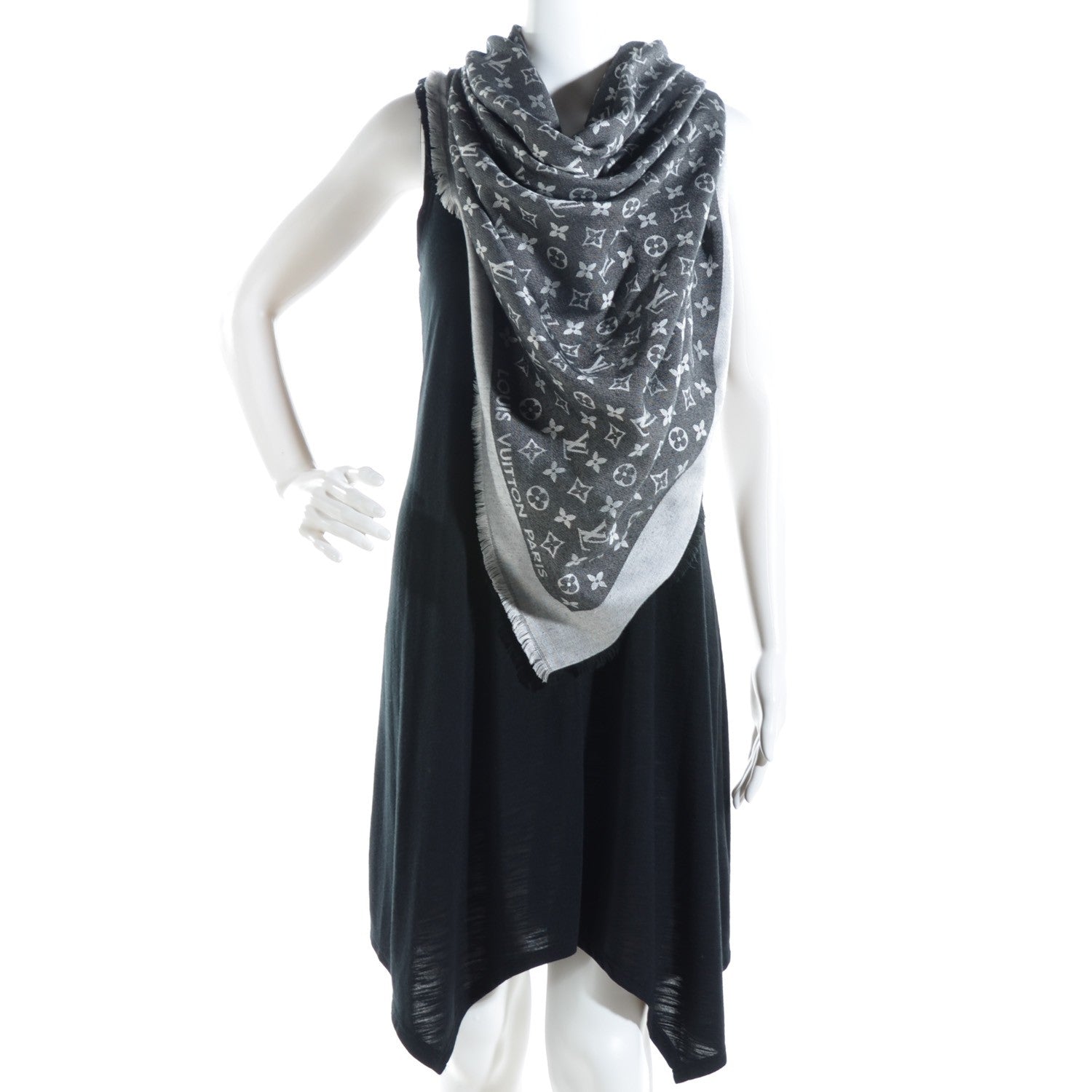 Louis Vuitton Wool Silk Monogram Denim Shawl Black 2 of 5