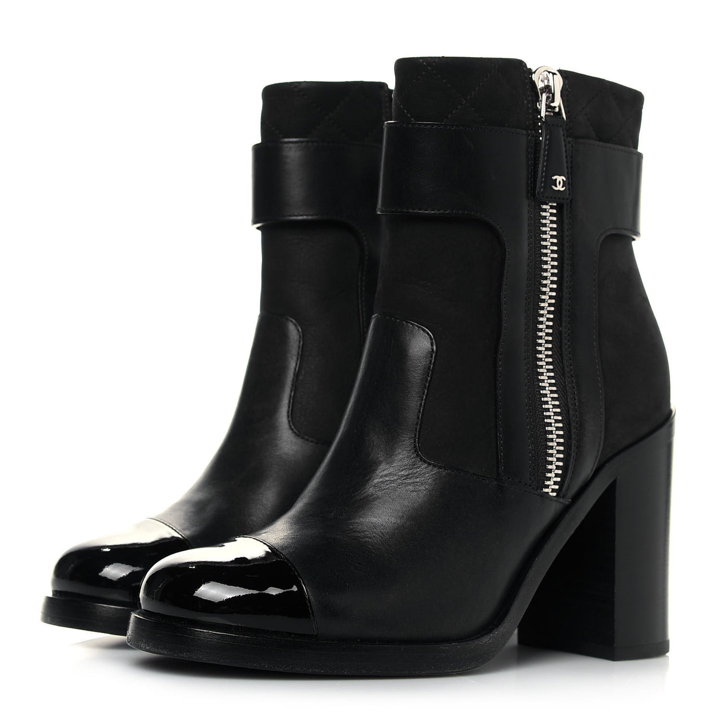 Calfskin Patent Cap Toe Short Ankle Boots 37 Navy Black