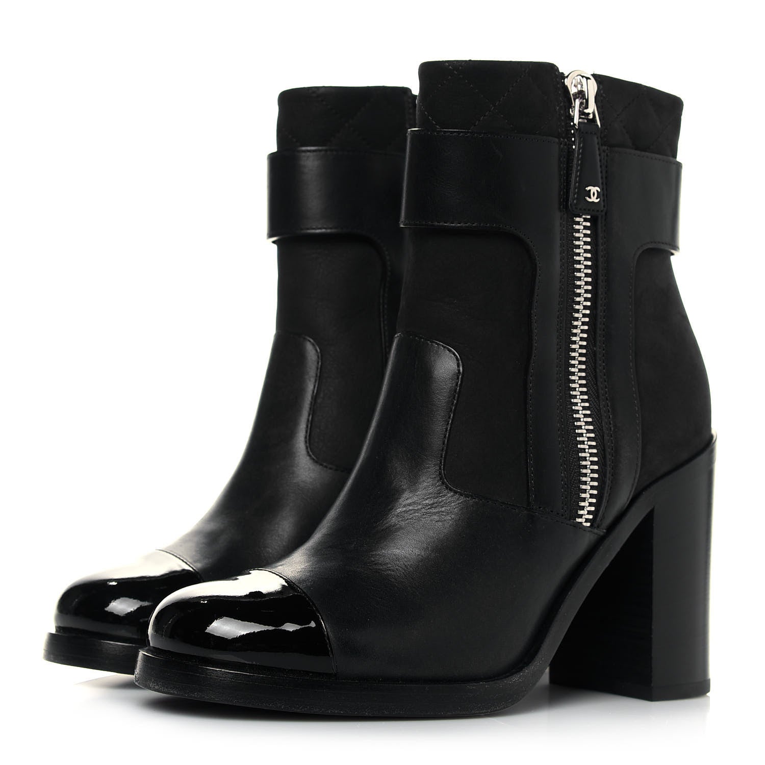 Chanel Calfskin Patent Cap Toe Short Ankle Boots 37 Navy Black 3 of 6