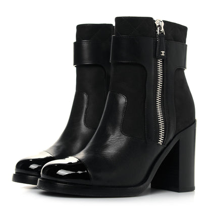 Chanel Calfskin Patent Cap Toe Short Ankle Boots 37 Navy Black 3 of 6