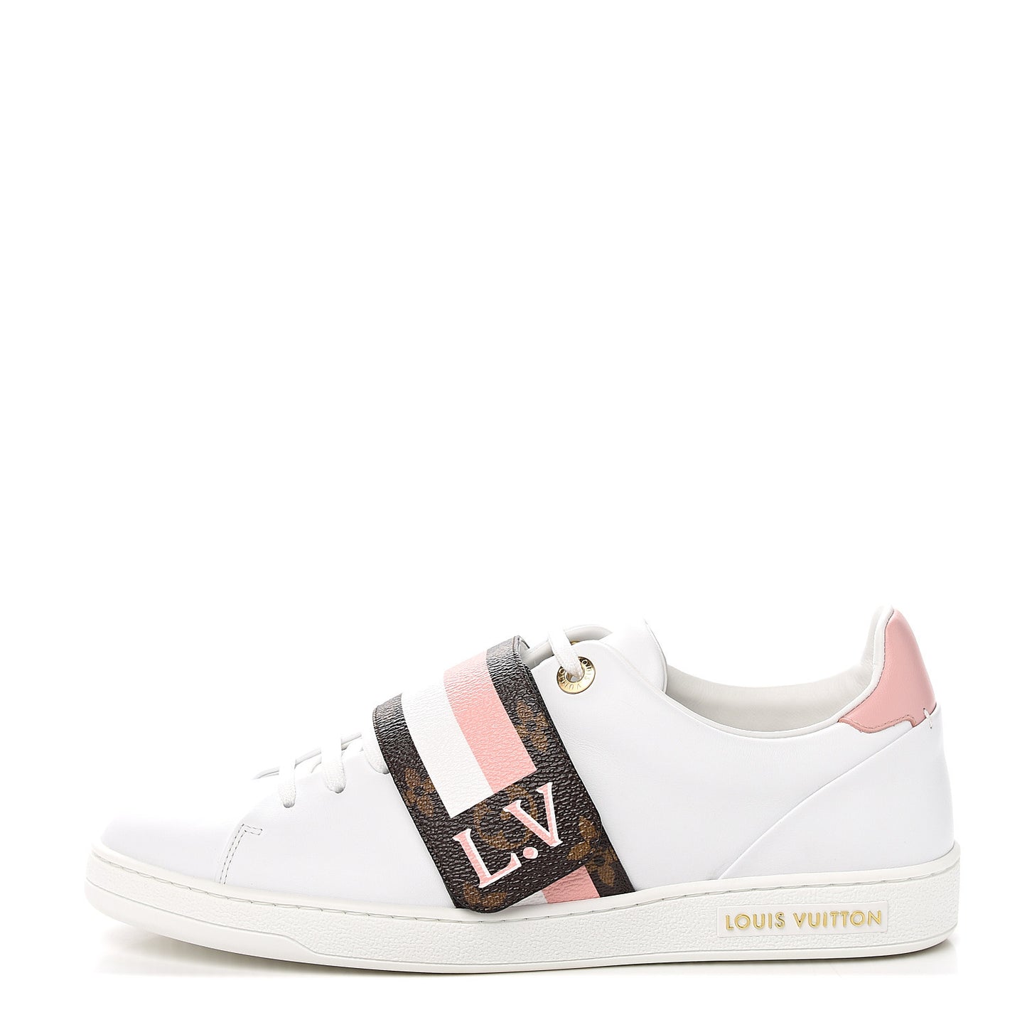 Calfskin Monogram Striped Frontrow Sneakers 39 White
