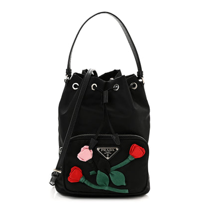 Prada Re-Nylon Saffiano Roses Duet Bucket Crossbody Bag Black 1 of 11