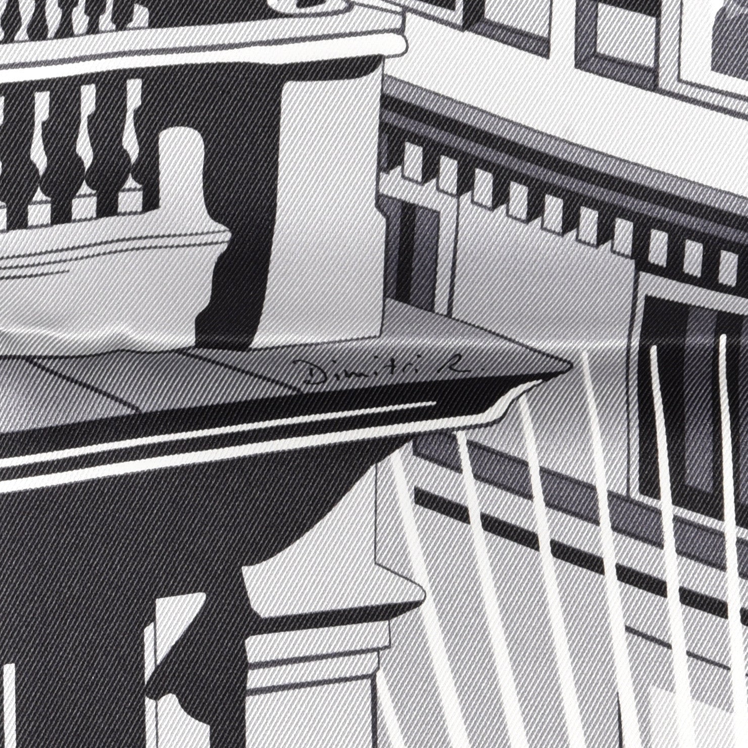 Hermes Silk Minuit Au Faubourg Scarf 70 White Gris Black 4 of 4