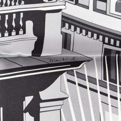 Hermes Silk Minuit Au Faubourg Scarf 70 White Gris Black 4 of 4