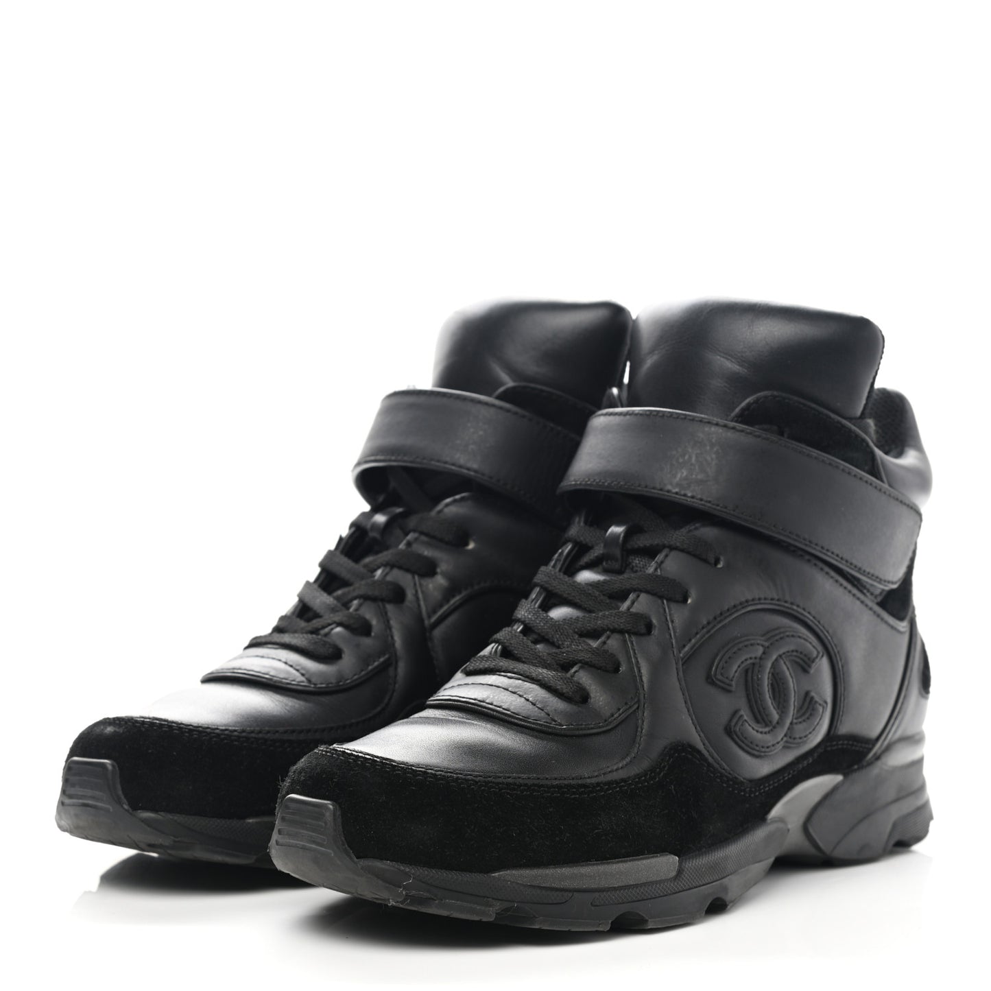 Suede Calfskin High Top CC Sneakers 37 Black