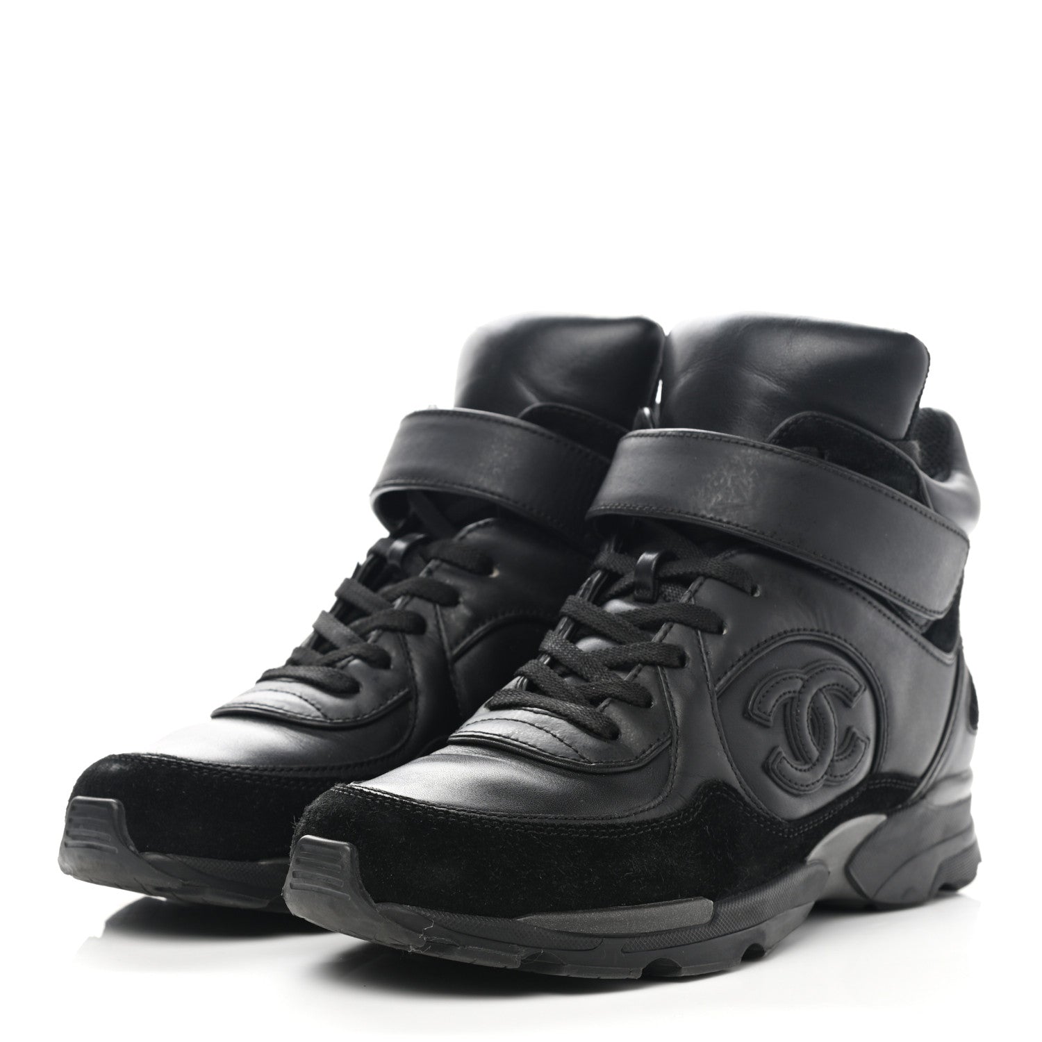 Chanel Suede Calfskin High Top CC Sneakers 37 Black 3 of 10