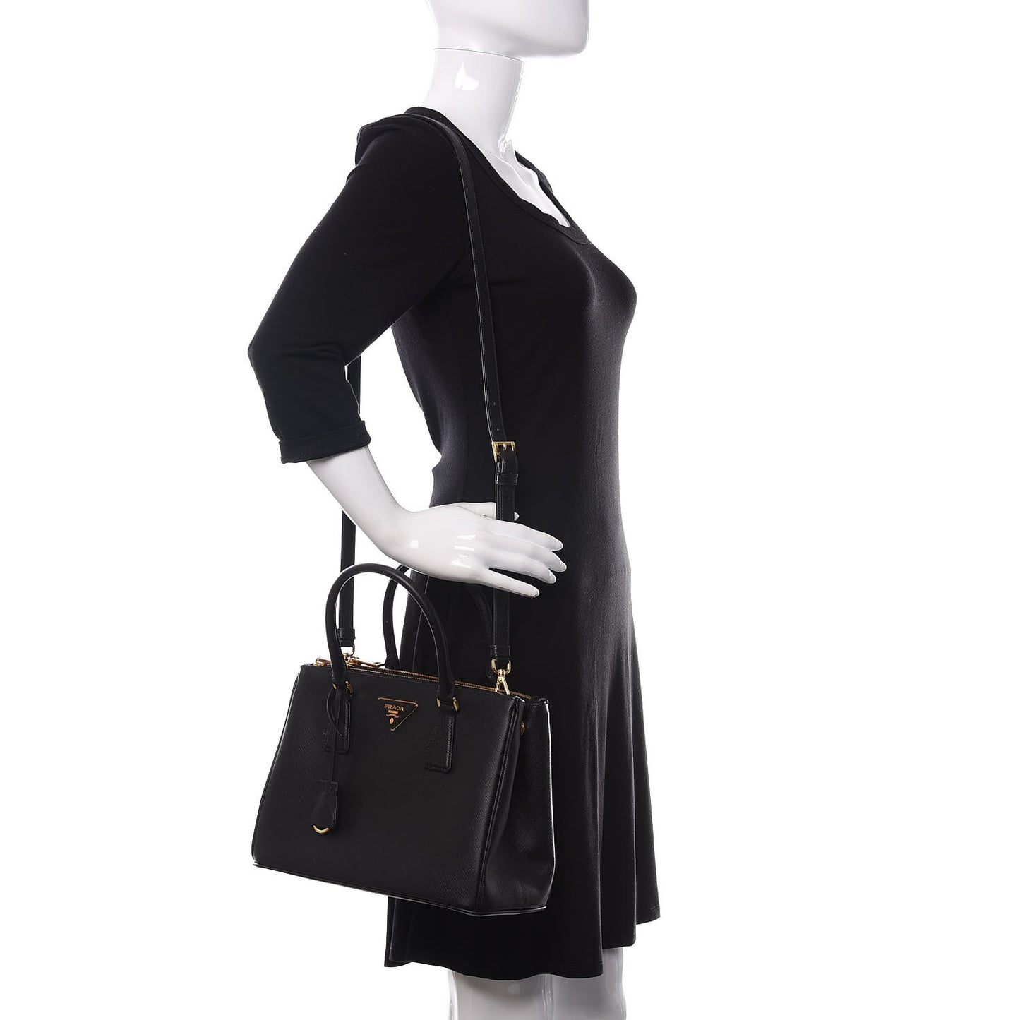 Saffiano Small Galleria Double Zip Tote Black