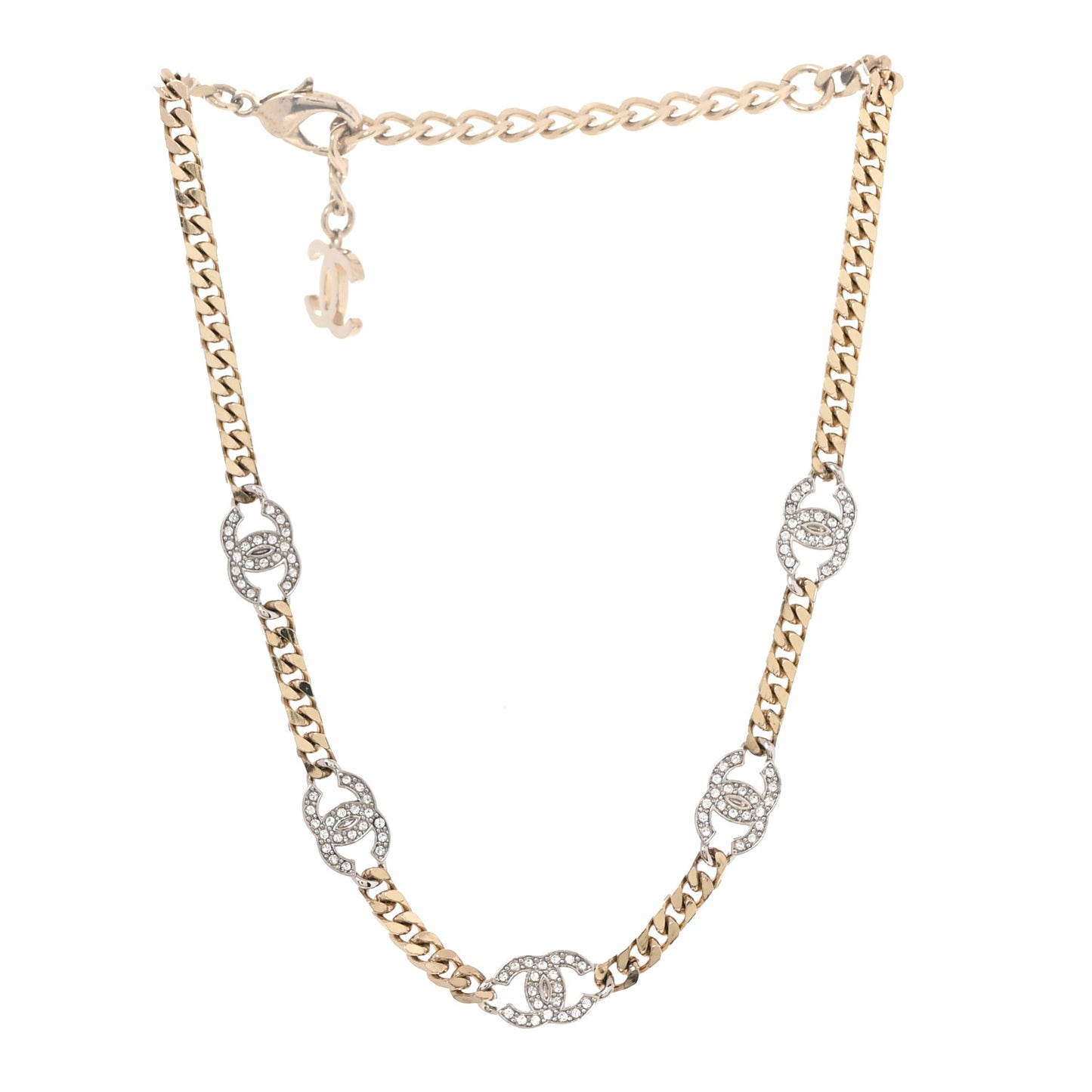 Crystal Chain CC Link Choker Gold Silver