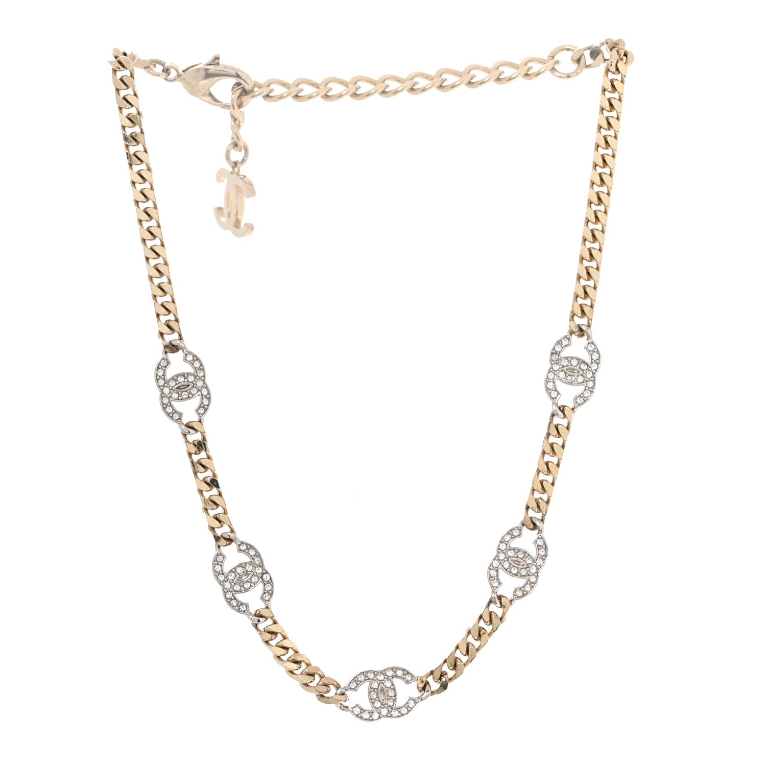 Chanel Crystal Chain CC Link Choker Gold Silver 3 of 5