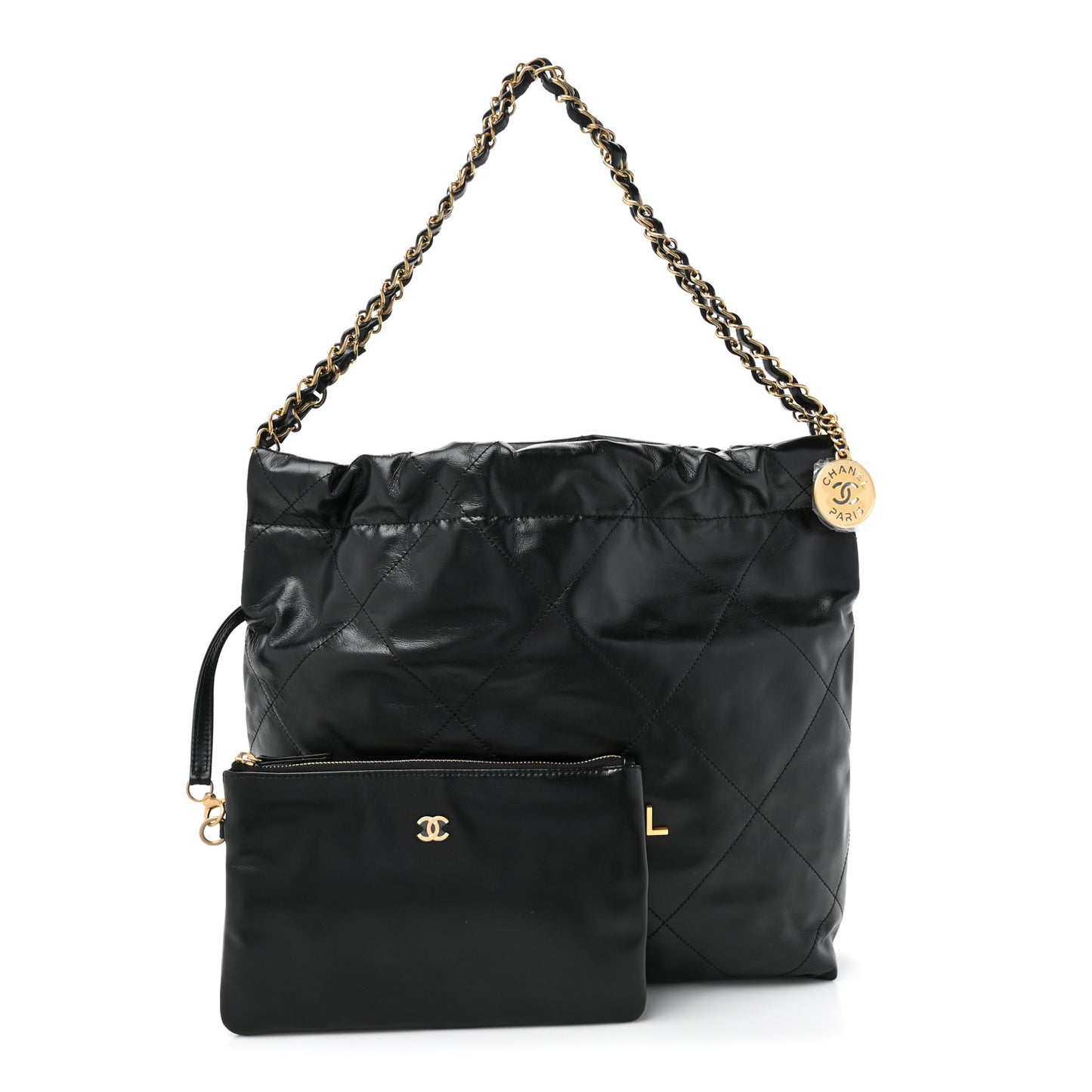 Shiny Calfskin Quilted Small Chanel 22 Black