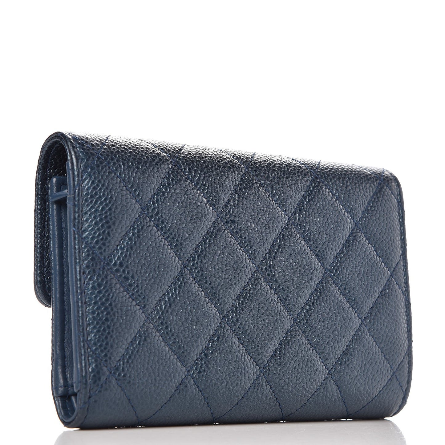 Metallic Caviar Quilted Medium Flap Wallet Dark Blue