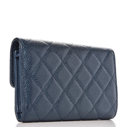 Chanel Metallic Caviar Quilted Medium Flap Wallet Dark Blue 3 of 9