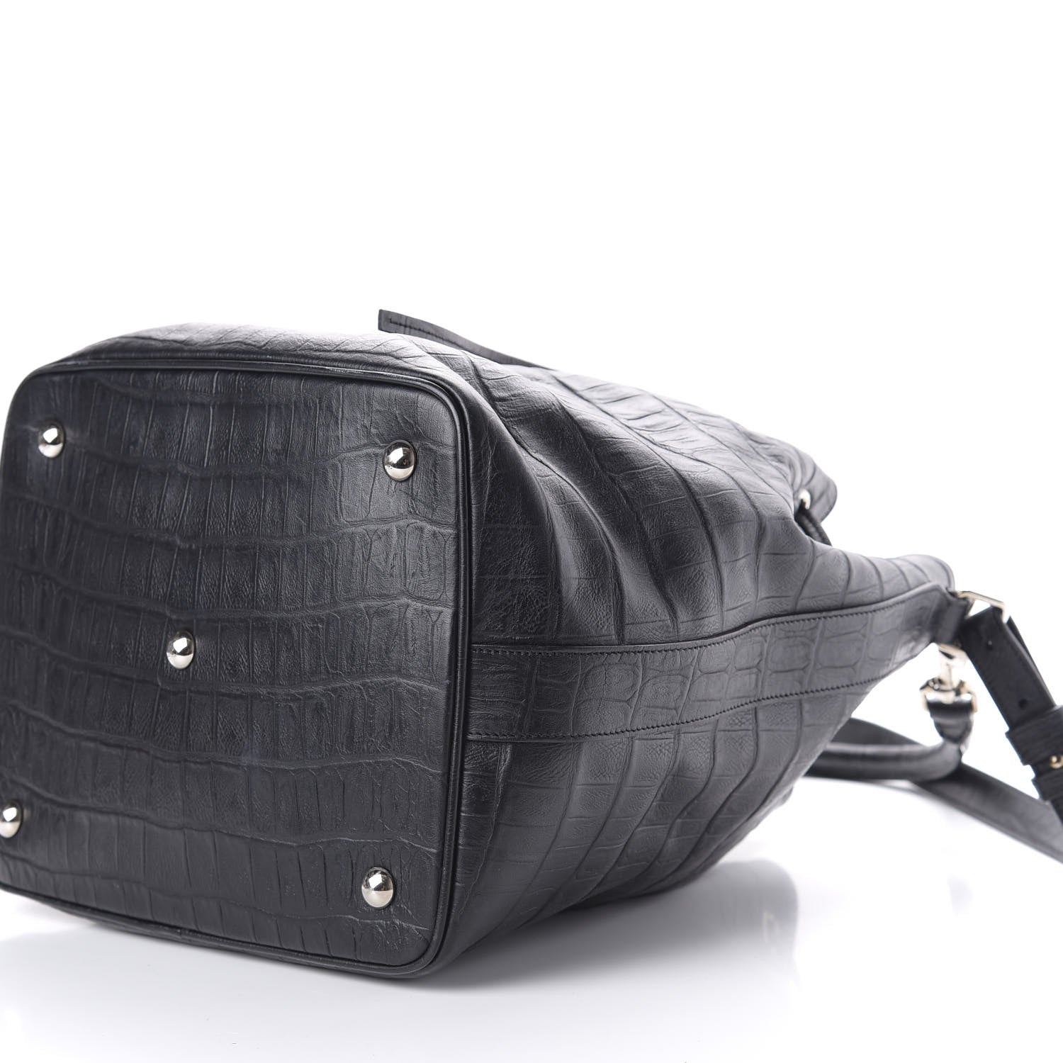Saint Laurent Calfskin Crocodile Embossed Large Emmanuelle Bucket Bag Black 8 of 12