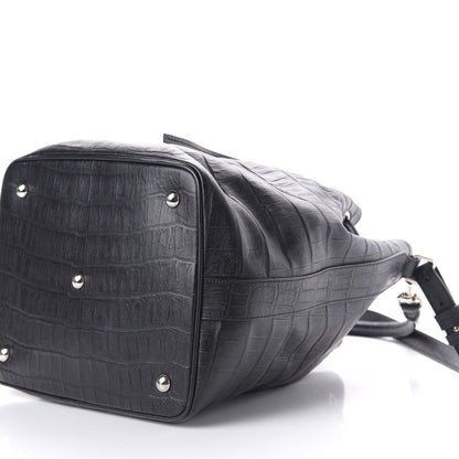 Saint Laurent Calfskin Crocodile Embossed Large Emmanuelle Bucket Bag Black 8 of 12