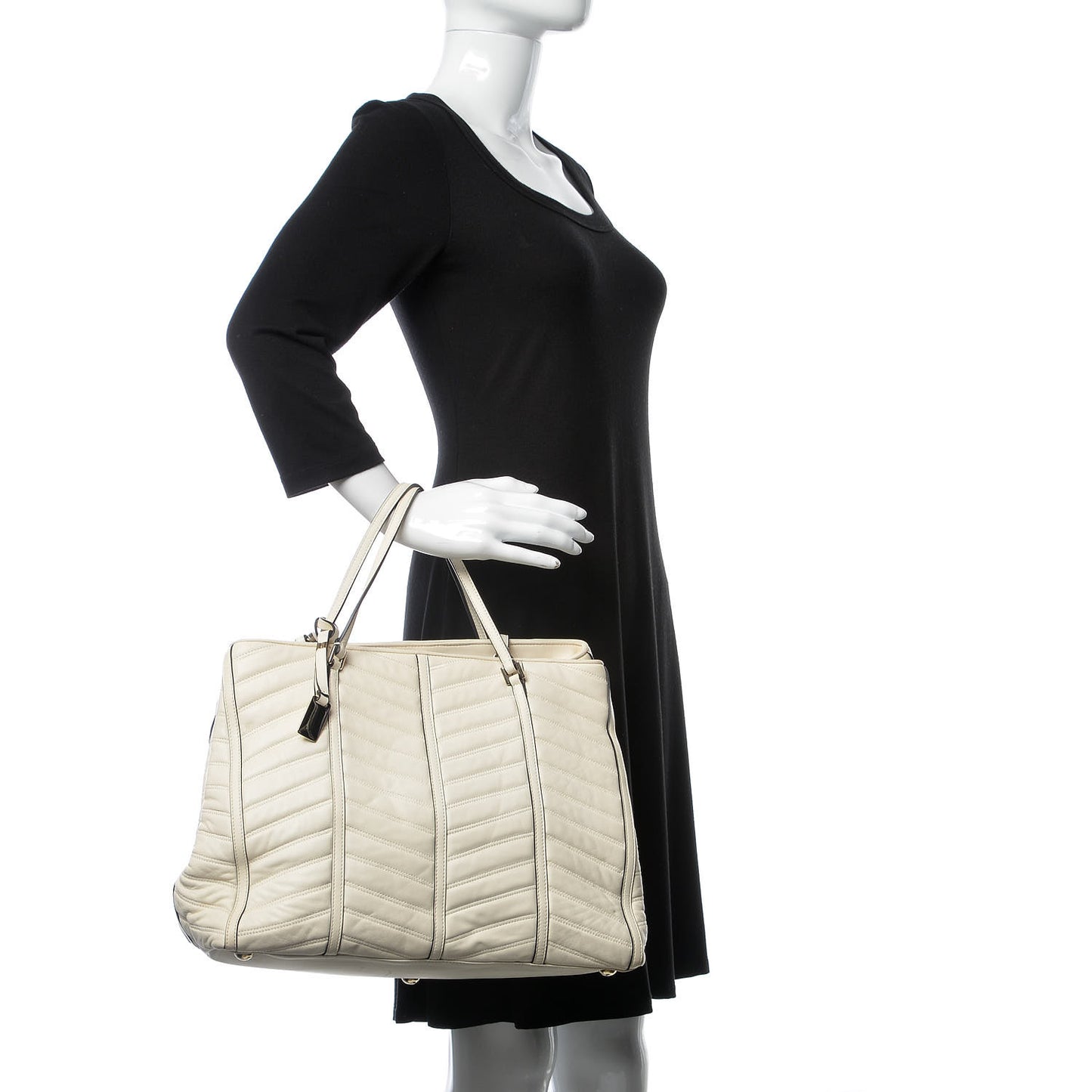 Lambskin Chevron Quilted Shopping Tote Ivory