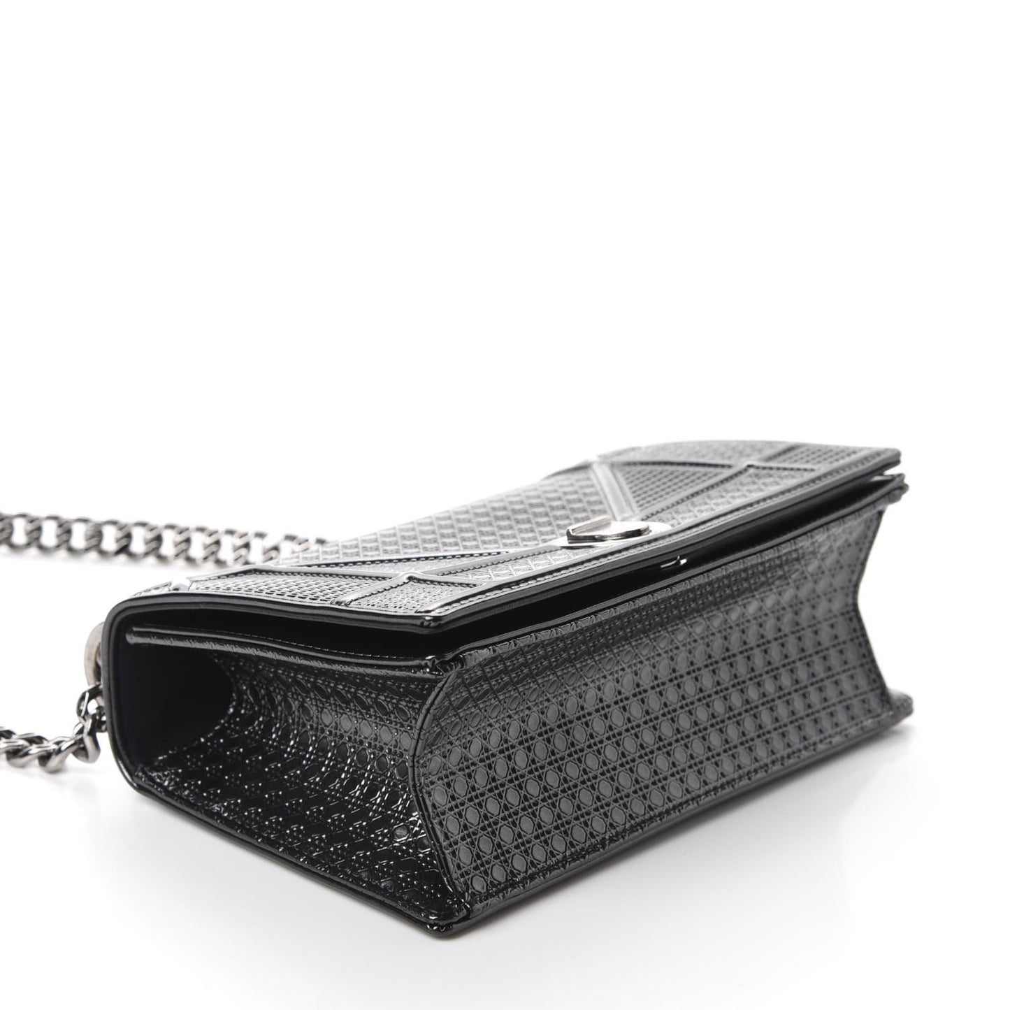 Metallic Patent Micro-Cannage Small Diorama Flap Bag Onyx Black