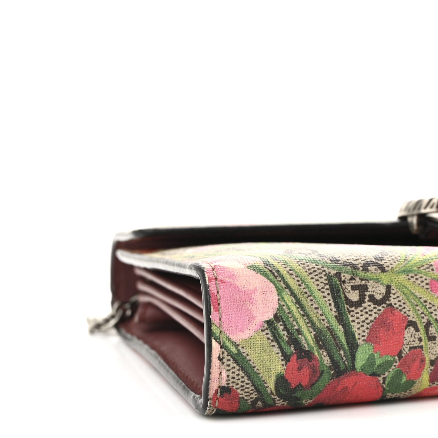 GG Supreme Monogram Blooms Mini Dionysus Chain Wallet Beige Multicolor Dry Rose