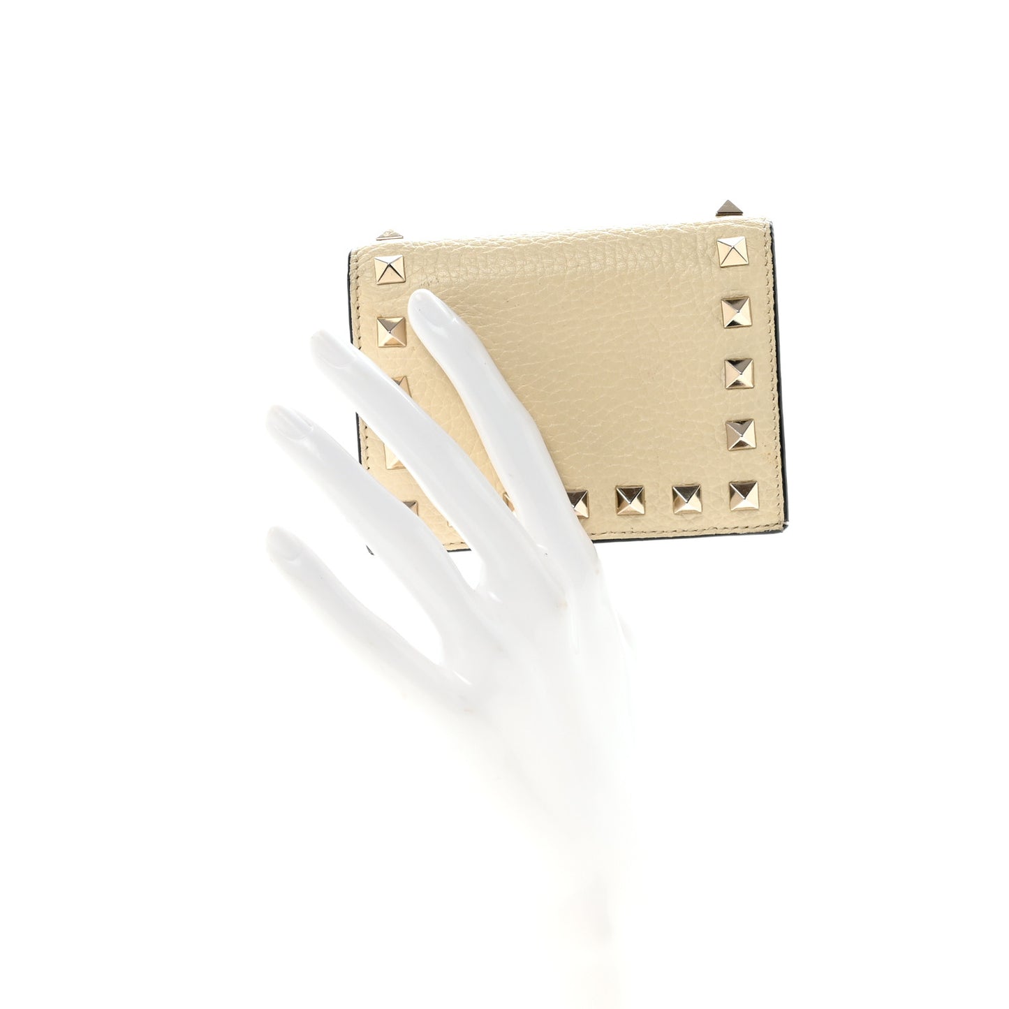 Calfskin Rockstud Bi-Fold Card Holder Ivory