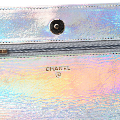 Chanel Iridescent Goatskin Quilted Wallet On Chain WOC Silver 8 of 12