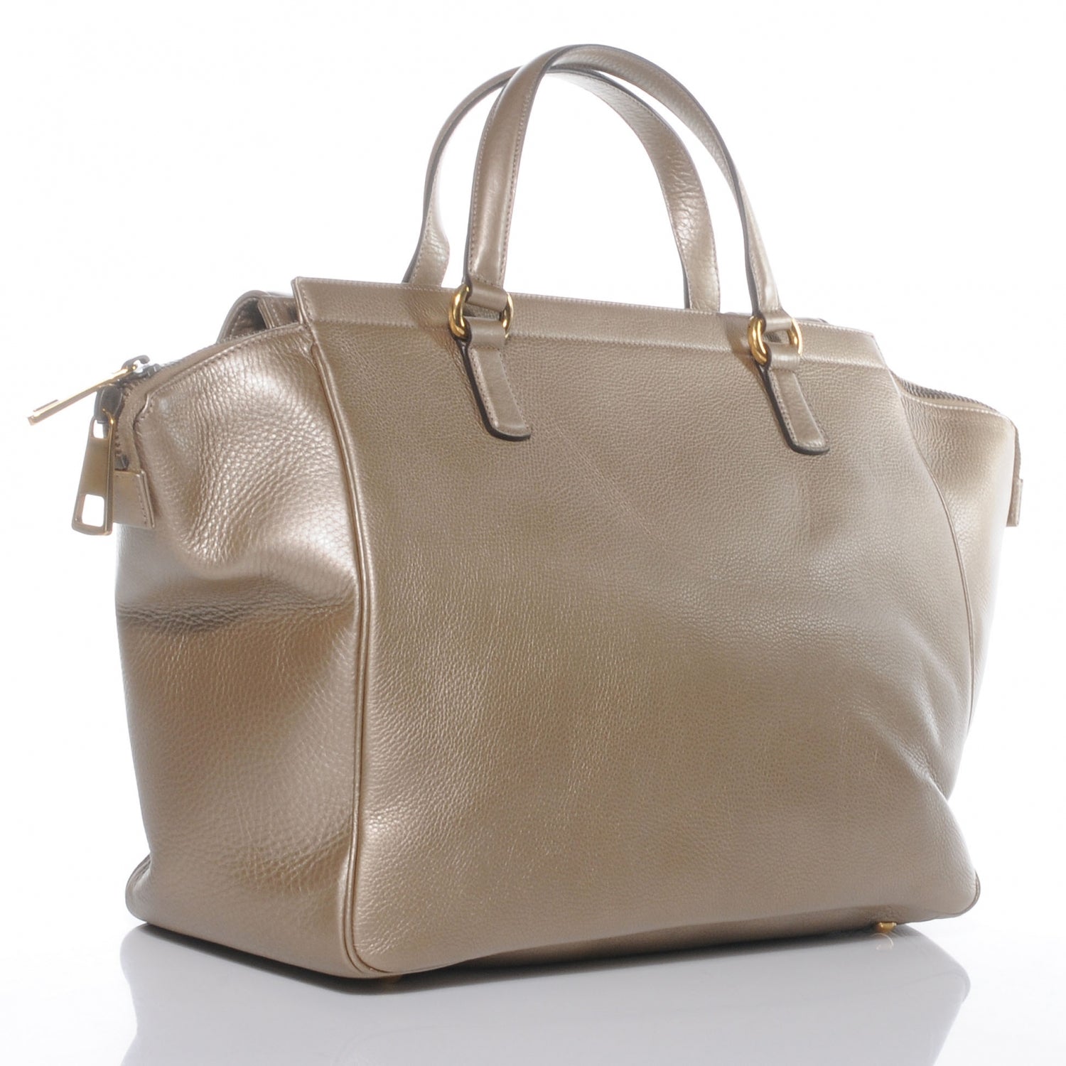 Gucci Metallic Pebbled Calfskin Medium 1973 Top Handle Satchel Golden Beige 3 of 8