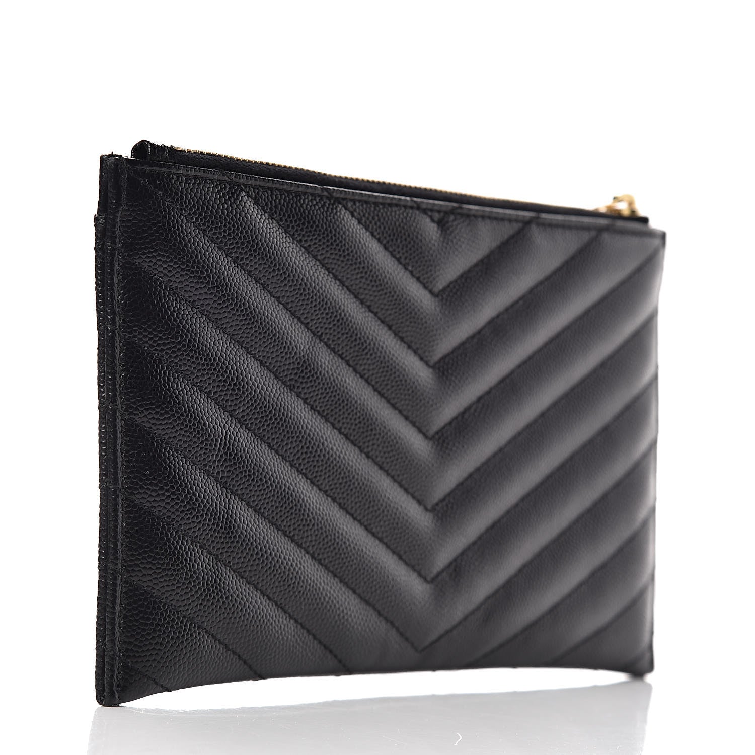 Saint Laurent Grain De Poudre Chevron Monogram Bill Pouch Black 3 of 8
